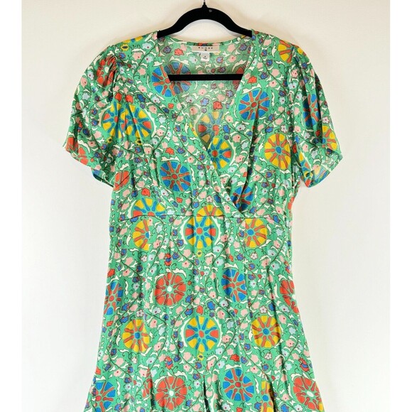 Rhode Womens Dress Green Zinnia Floral Mini Surplice V Neck A Line Boho Size 8 - Picture 4 of 8